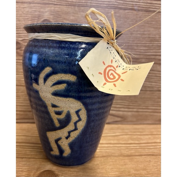 Handmade Other - Jim Sudal Signed Kokopelli Man 7"‎ Blue Glaze Vase Southwestern